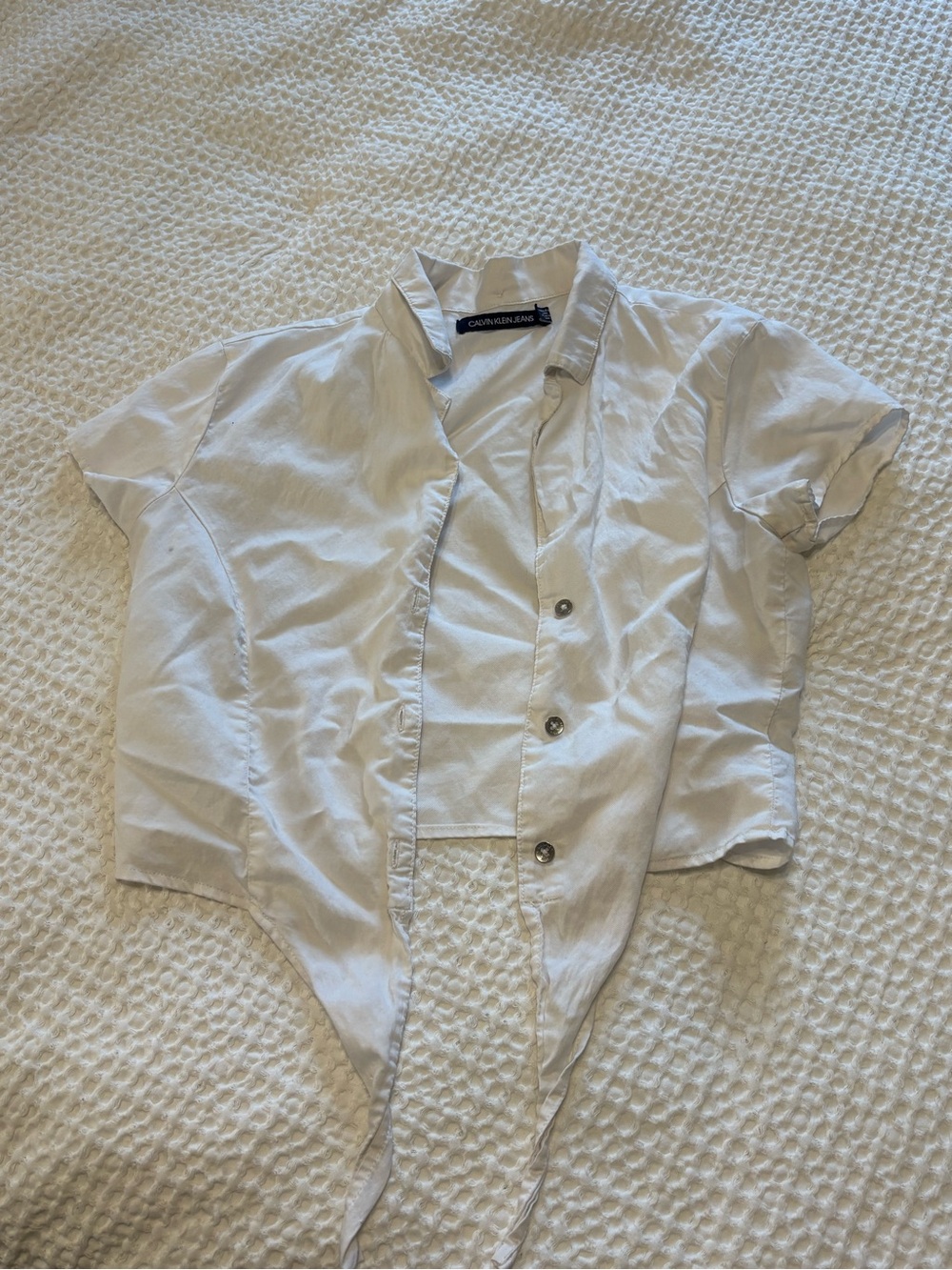 Calvin Klein Jeans White Collared Top with Black Label